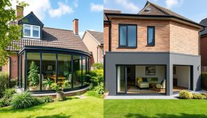 Comparaison entre une véranda lumineuse et une extension de maison moderne en Wallonie