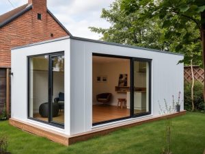 Module préfabriqué utilisé comme annexe maison de jardin