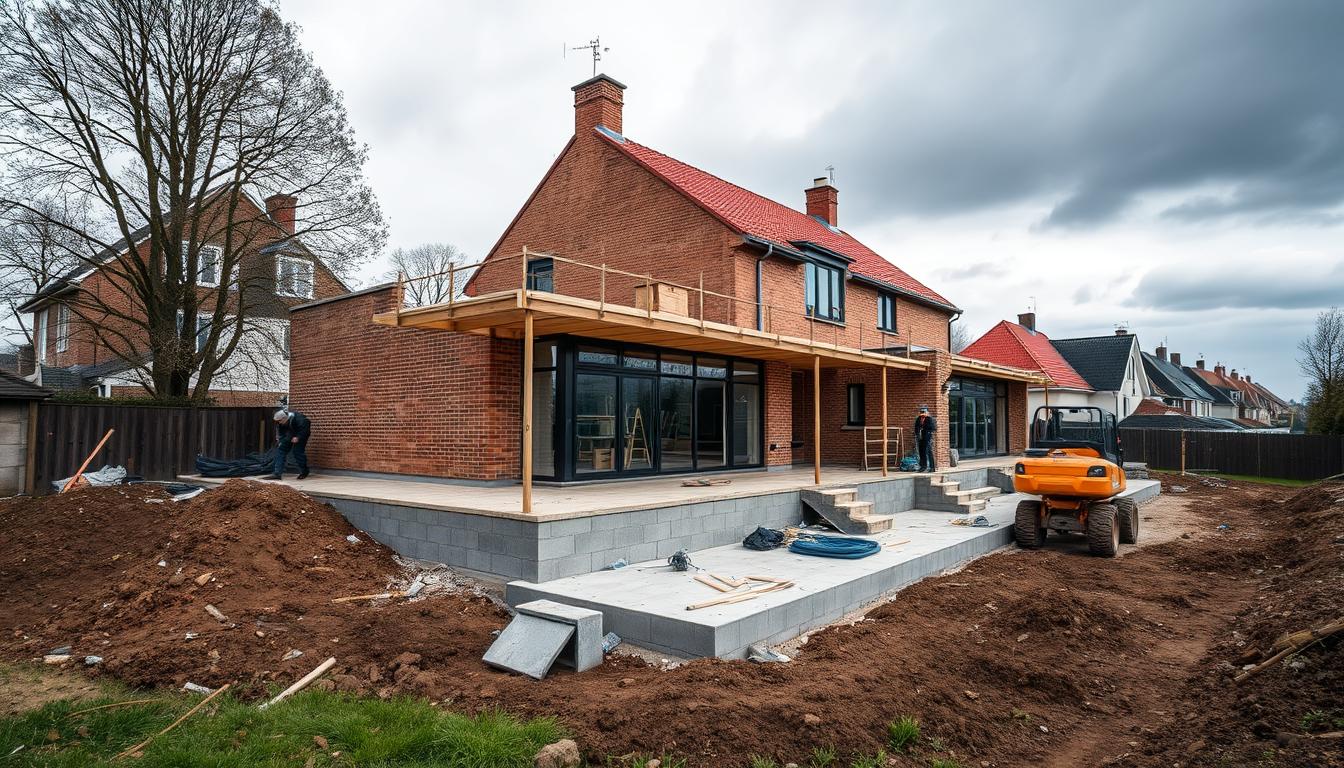 Chantier d'extension de maison en cours de réalisation par Home Plus
